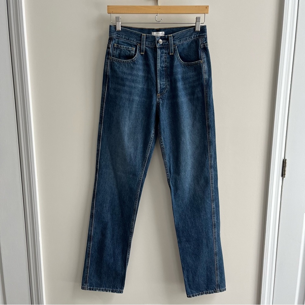 [co] nwot essentials high waisted button fly straight leg jeans indigo 6